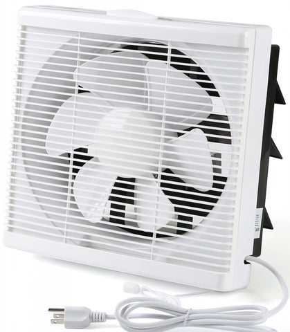 Nalle 10in window exhaust fan front view with durable ABS shell for lasting ventilation.