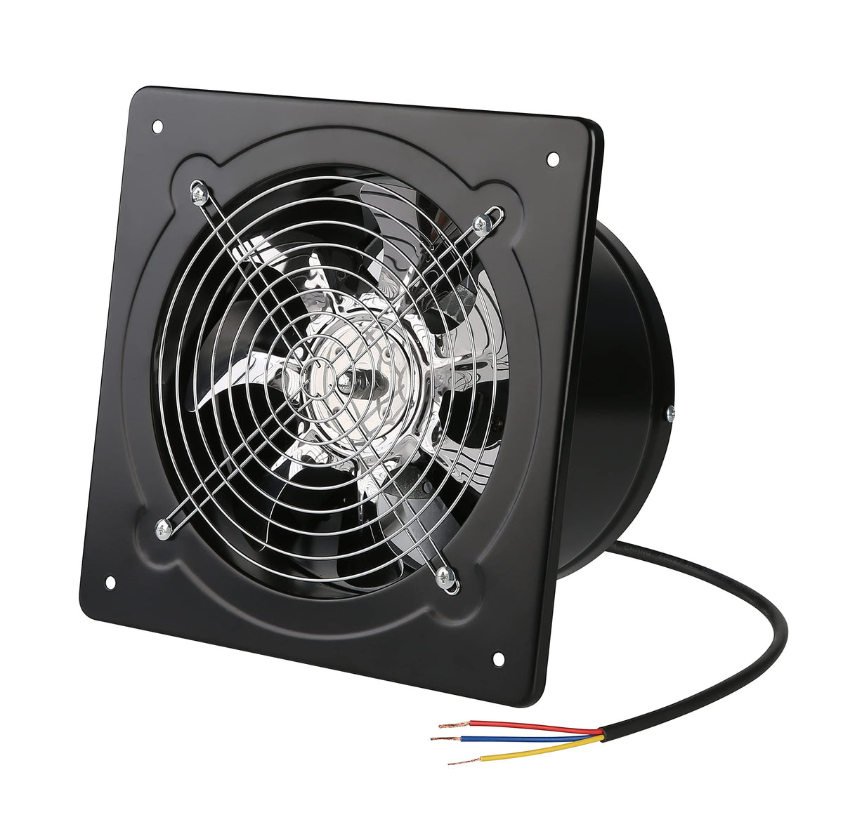 Nalle 8-inch exhaust fan front view in sturdy black housing for reliable ventilation