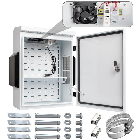 Namunanee outdoor box front view with thermostat and fan for weather-ready protection