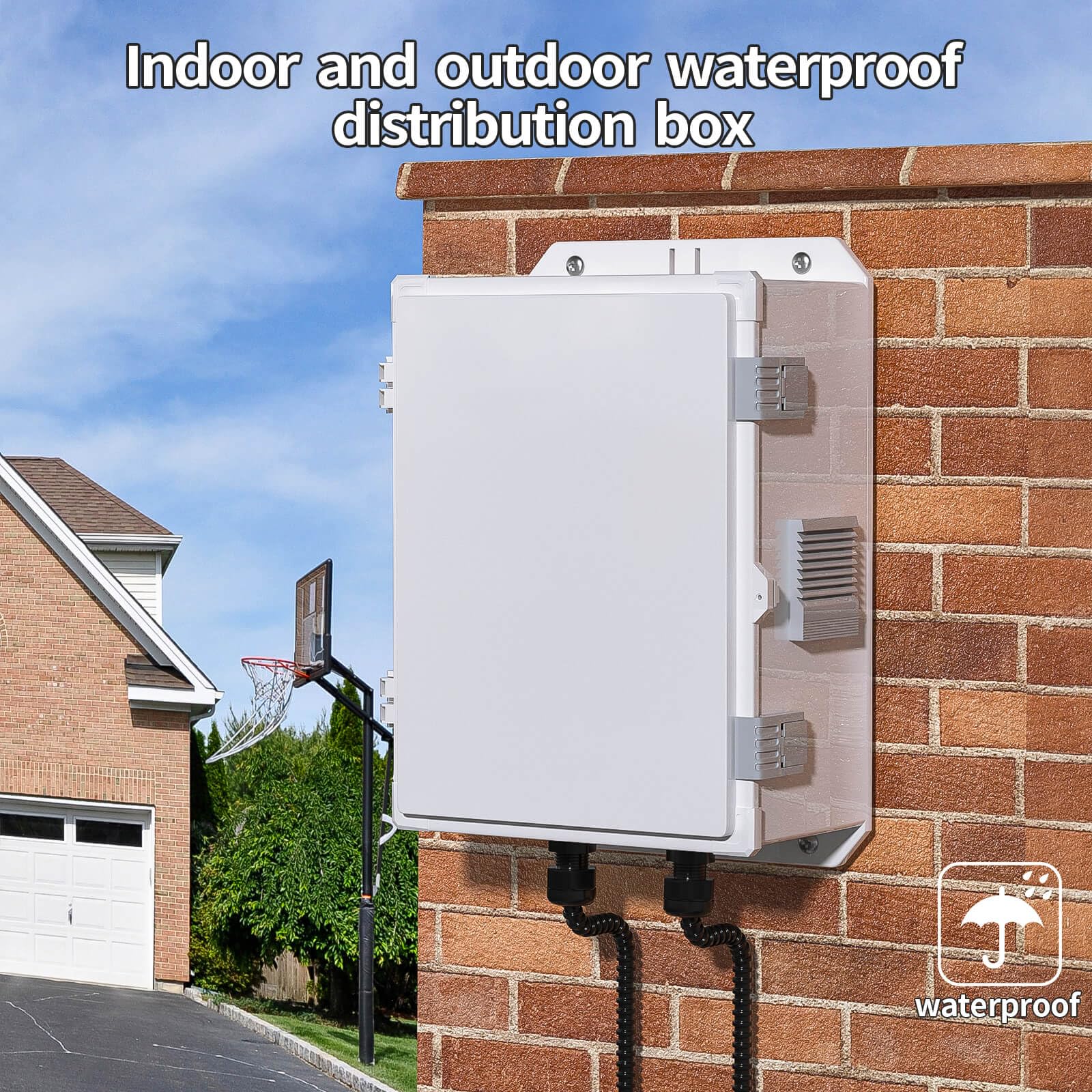 Namunanee padlock-ready enclosure enhances security for outdoor electrical setups.