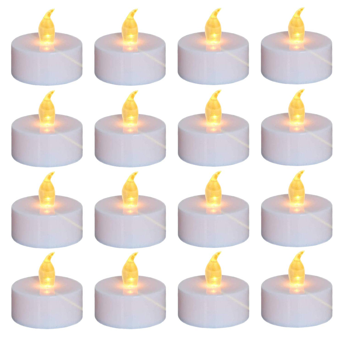Nancia 100-pack flameless tea lights with realistic flicker for safe decoration.