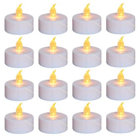 Nancia 100-pack flameless tea lights with realistic flicker for safe decoration.