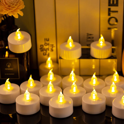 Nancia flameless tea lights with batteries included for instant ambience.