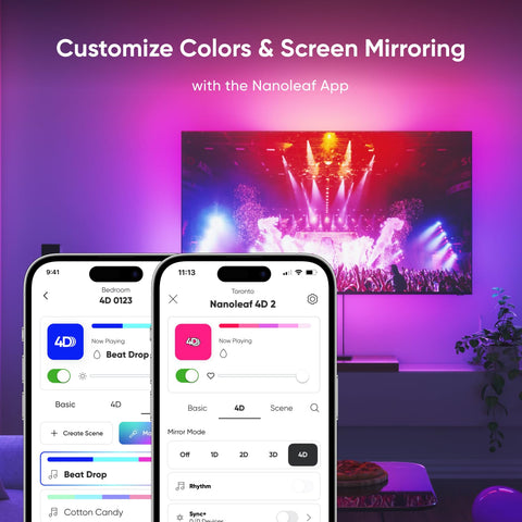 Nanoleaf 4D V2 color-changing animations create mood lighting when idle