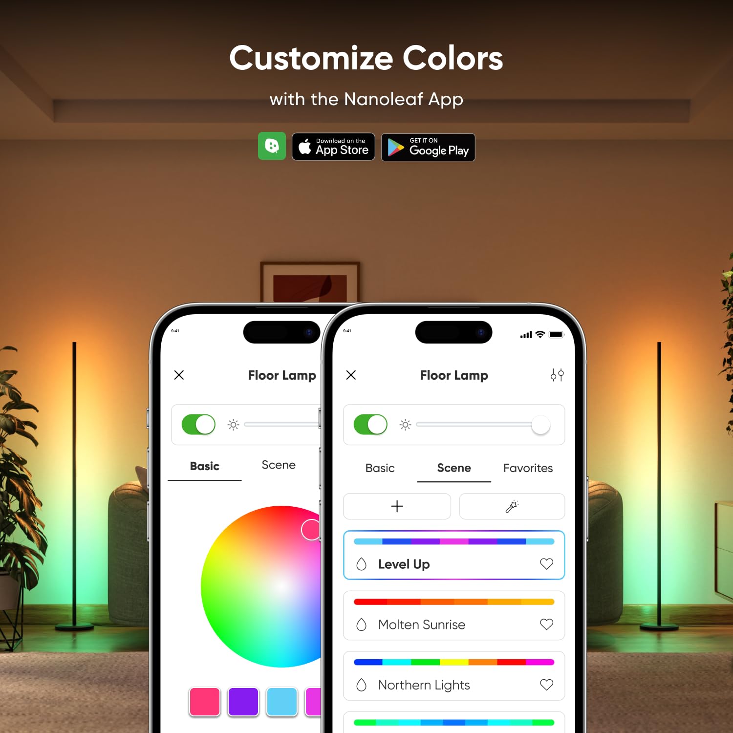 Nanoleaf Matter floor lamp color spectrum for mood setting