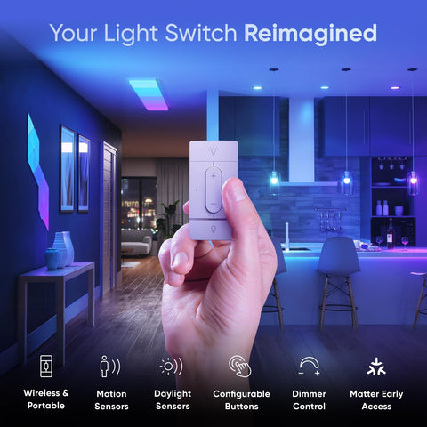 Nanoleaf Sense Plus dimmer mounted on wall for convenient light control