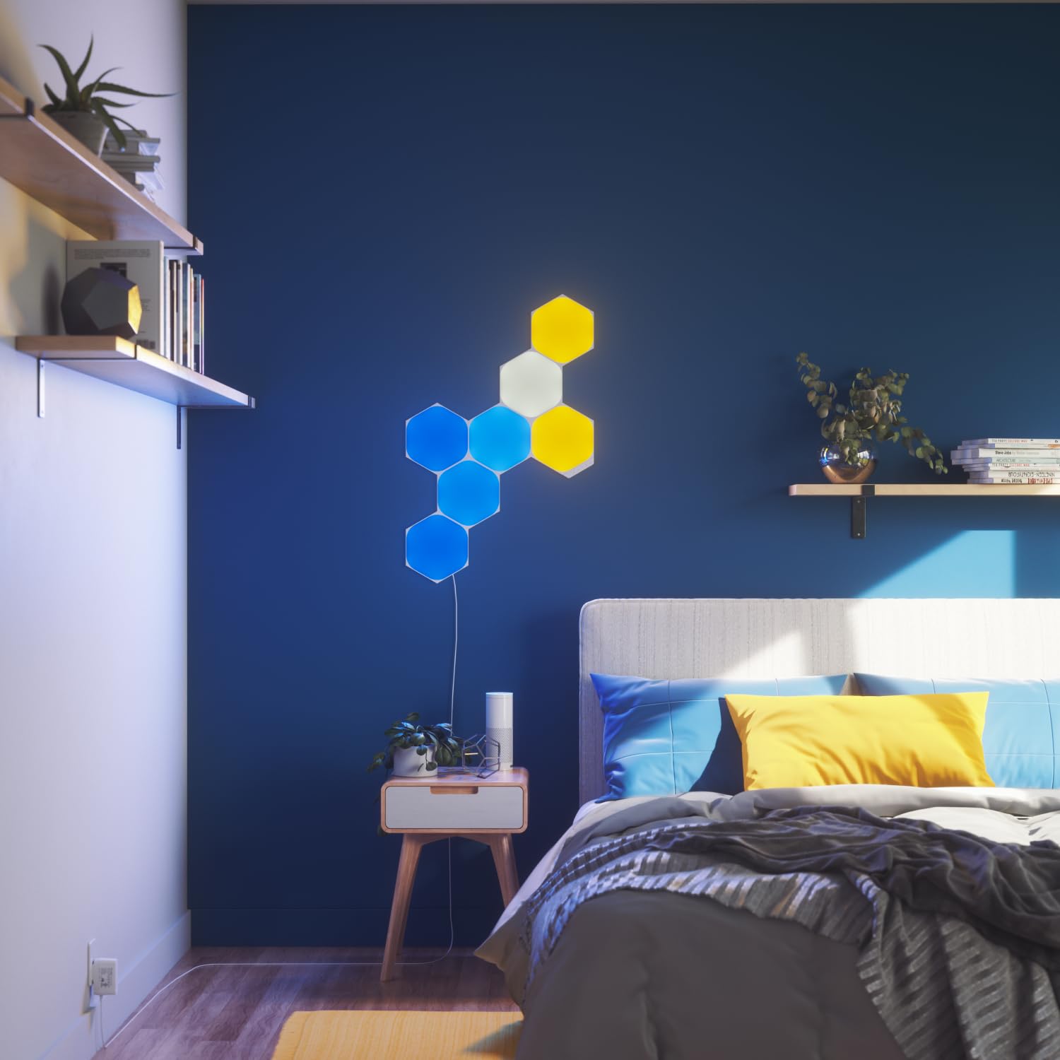 Nanoleaf Shapes Hexagons 7-pack color spectrum enhances mood lighting.