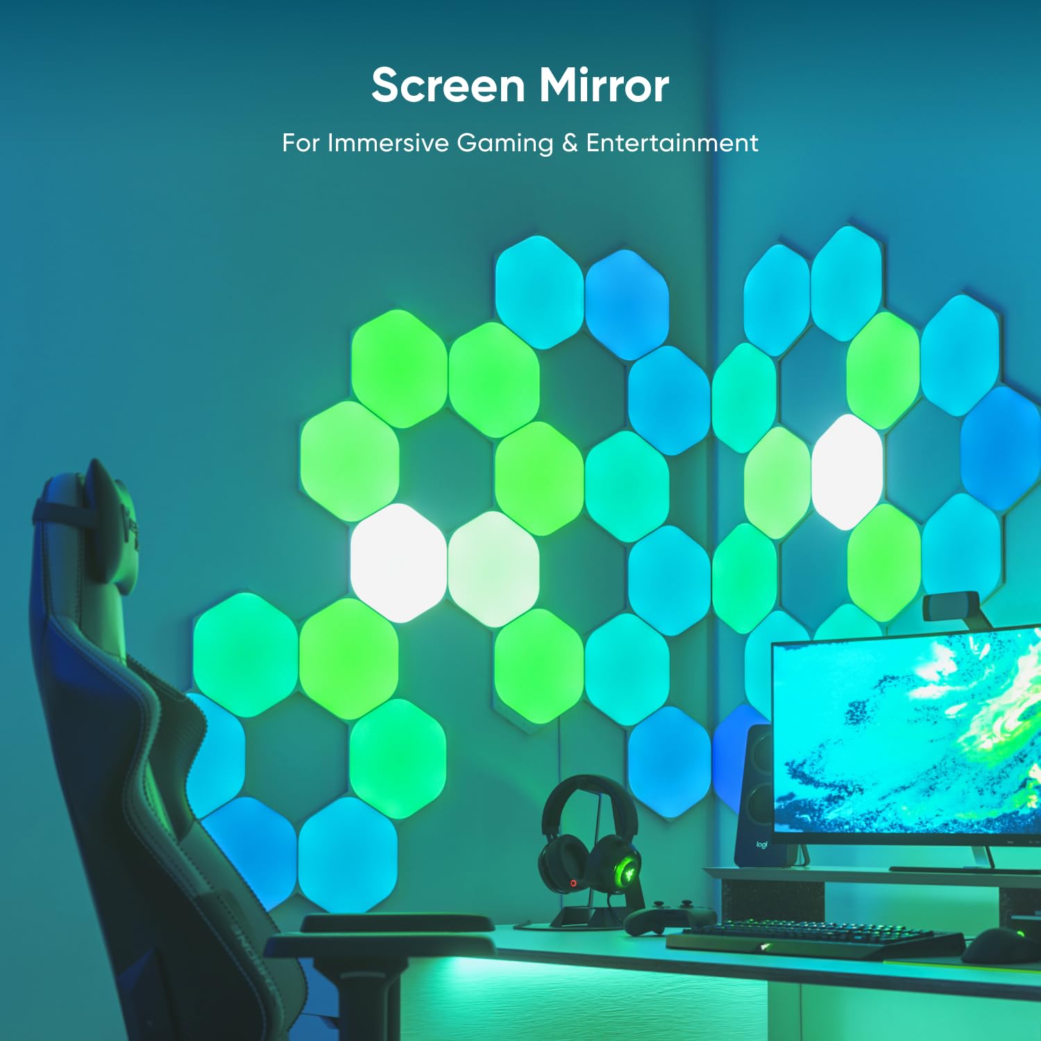 Nanoleaf Shapes Hexagons 7-pack expandable design supports large custom installations.