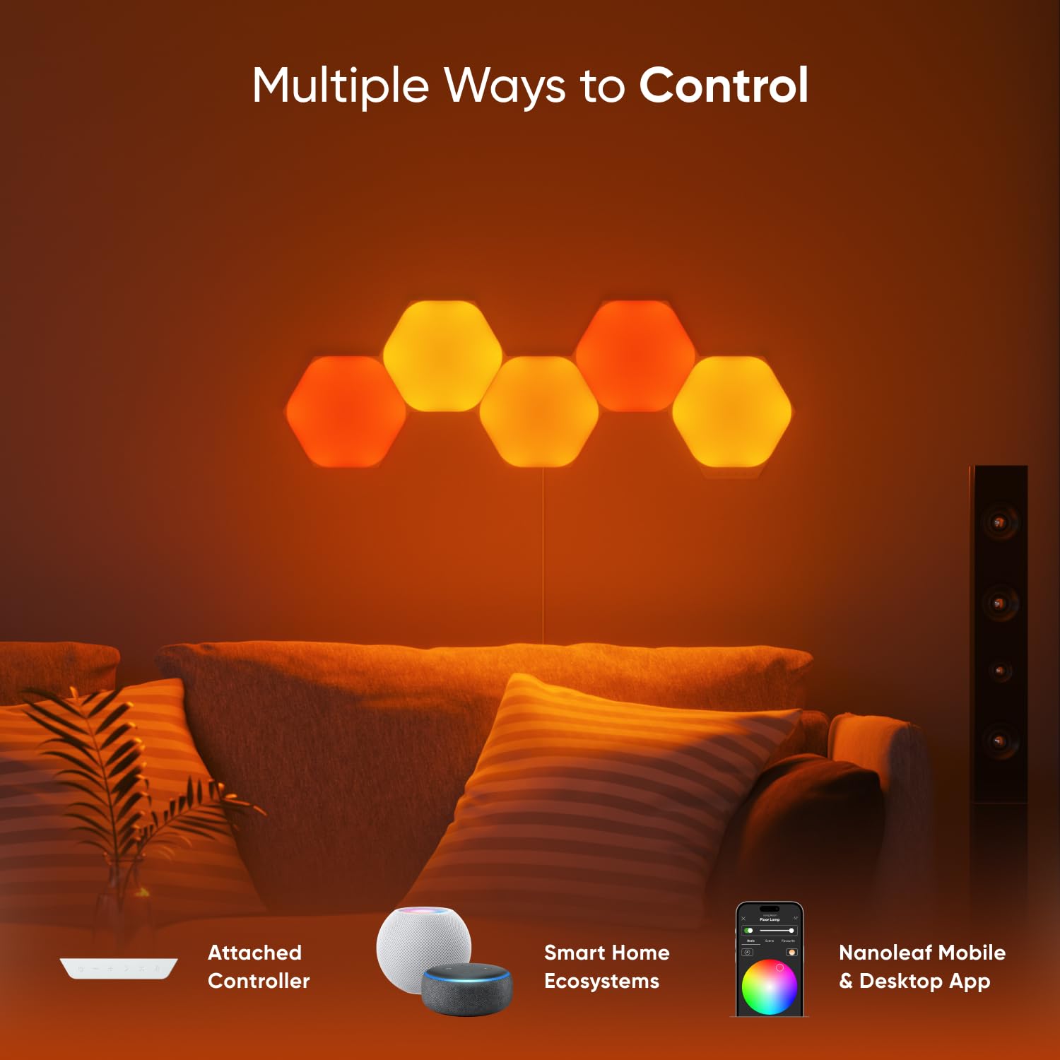 Nanoleaf Shapes Hexagons 7-pack ideal for a creative room setup and ambiance.