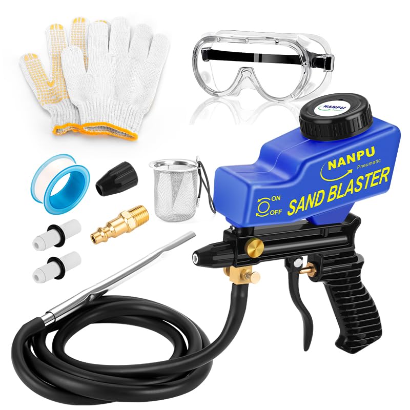 NANPU light-duty air sandblaster gun kit side view for easy handling and quick surface prep.
