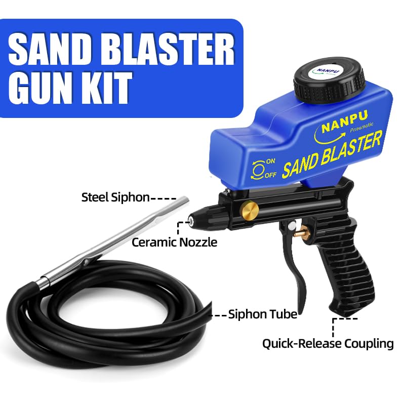 NANPU siphon-feed operation with hose enables continuous blasting on larger tasks.