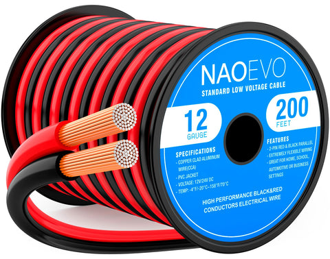 NAOEVO 12 AWG red wire on a 200ft spool for speaker or LED projects