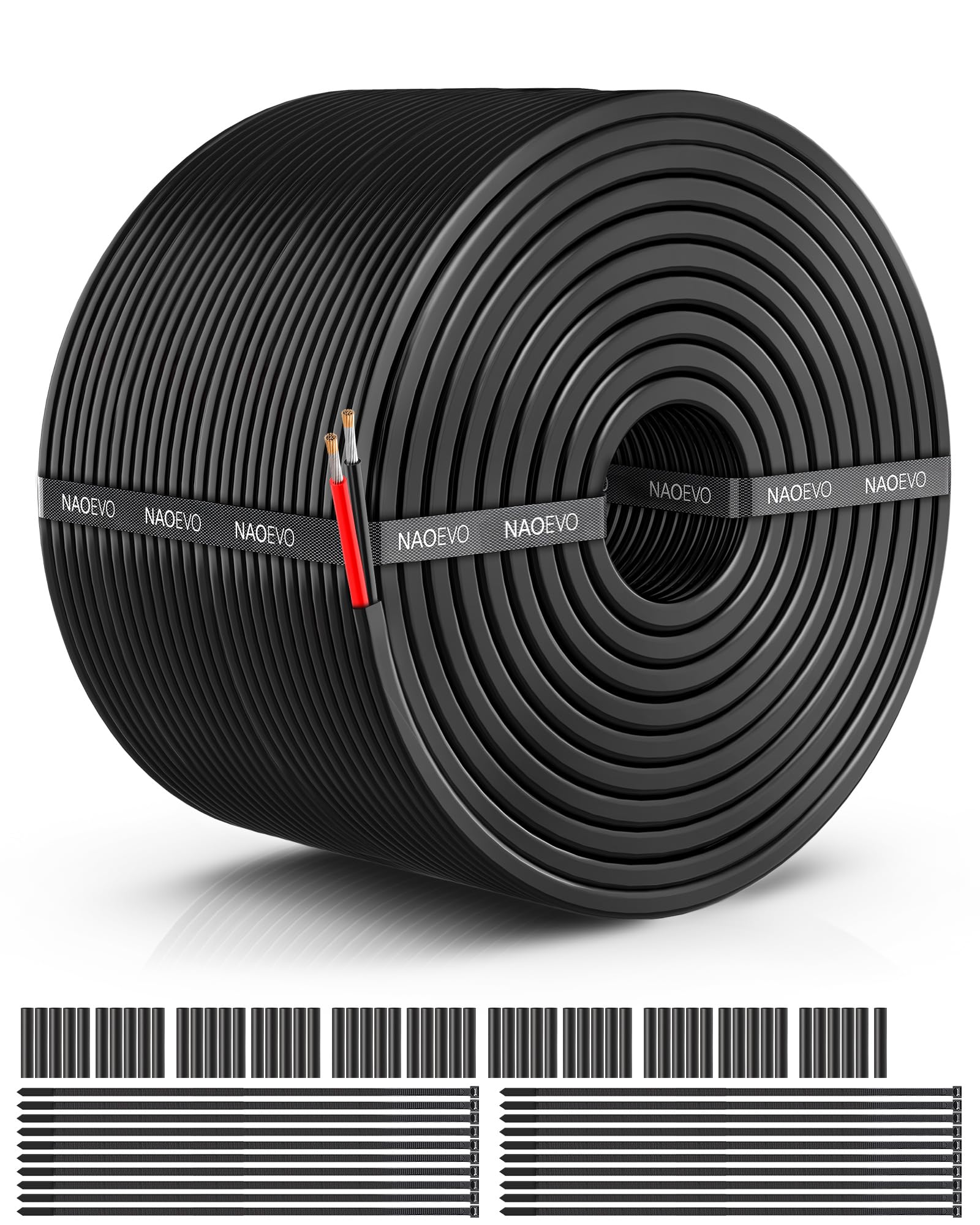 NAOEVO 14 AWG 100 ft wire showing flexible PVC jacket for easy routing and handling