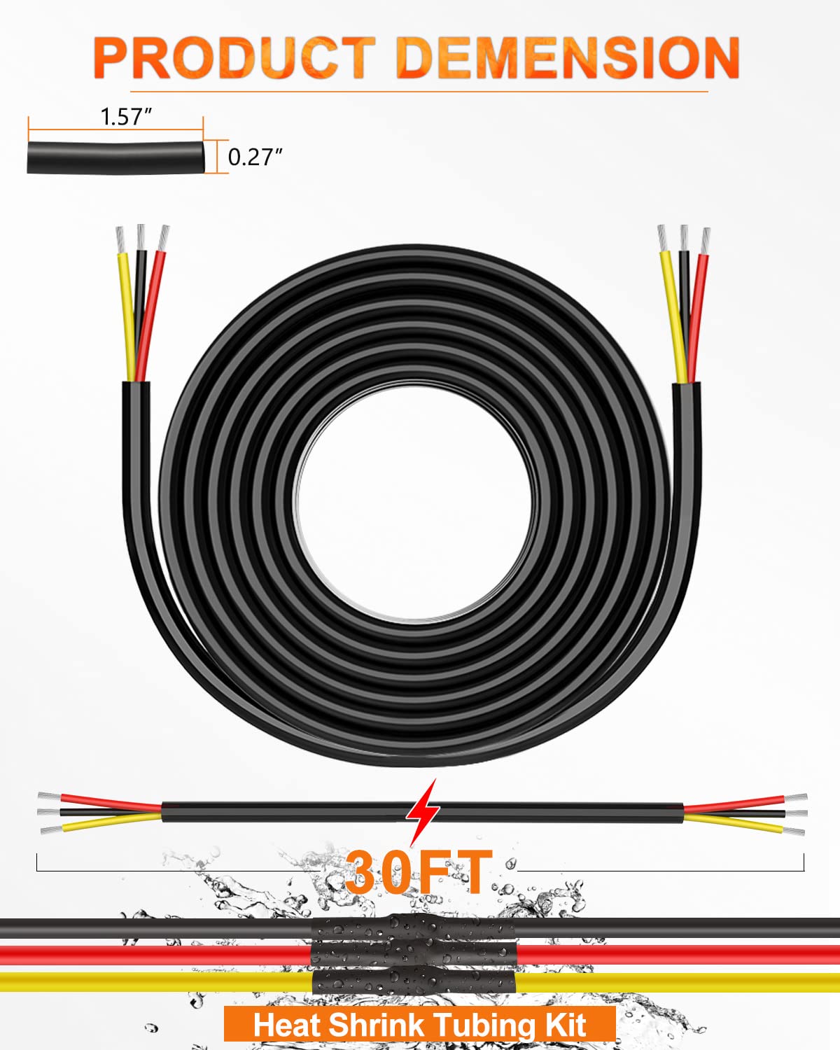 NAOEVO 16 AWG three-conductor wire suitable for LED power cords and automotive wiring