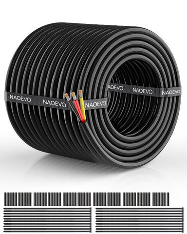 NAOEVO 16 AWG 3-conductor wire with outer jacket for durable low-voltage wiring.