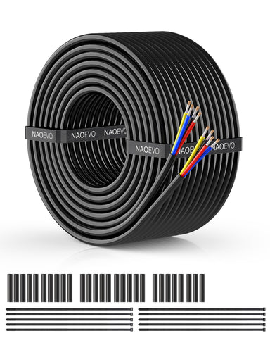 NAOEVO 18AWG 4-core wire jacket close-up shows durable PVC insulation for reliable low-voltage connections.