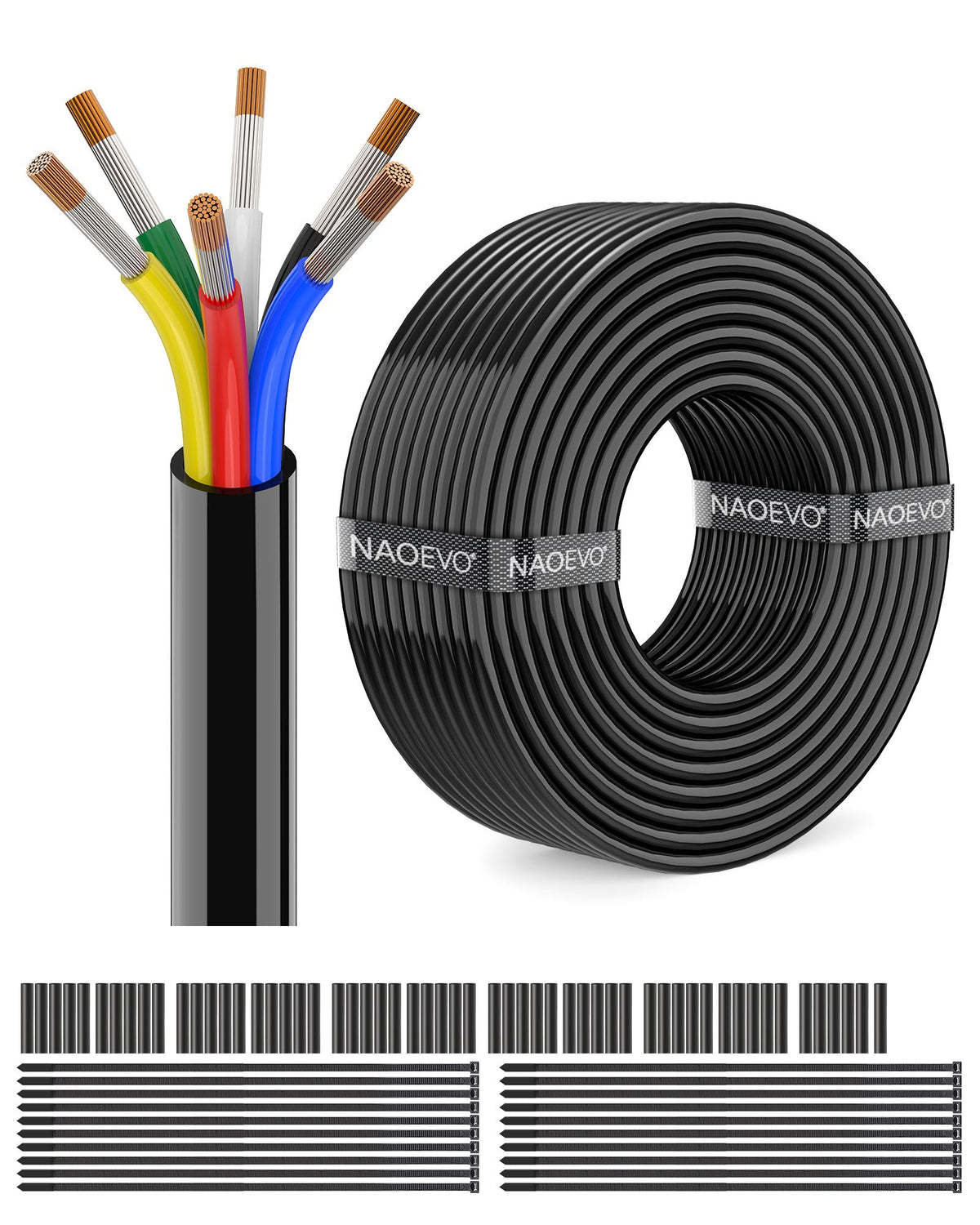 NAOEVO 18 AWG six-conductor wire exterior close-up for automotive use