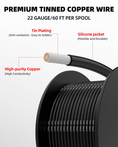 NAOEVO 22 AWG silicone wire black spool for automotive and hobby projects