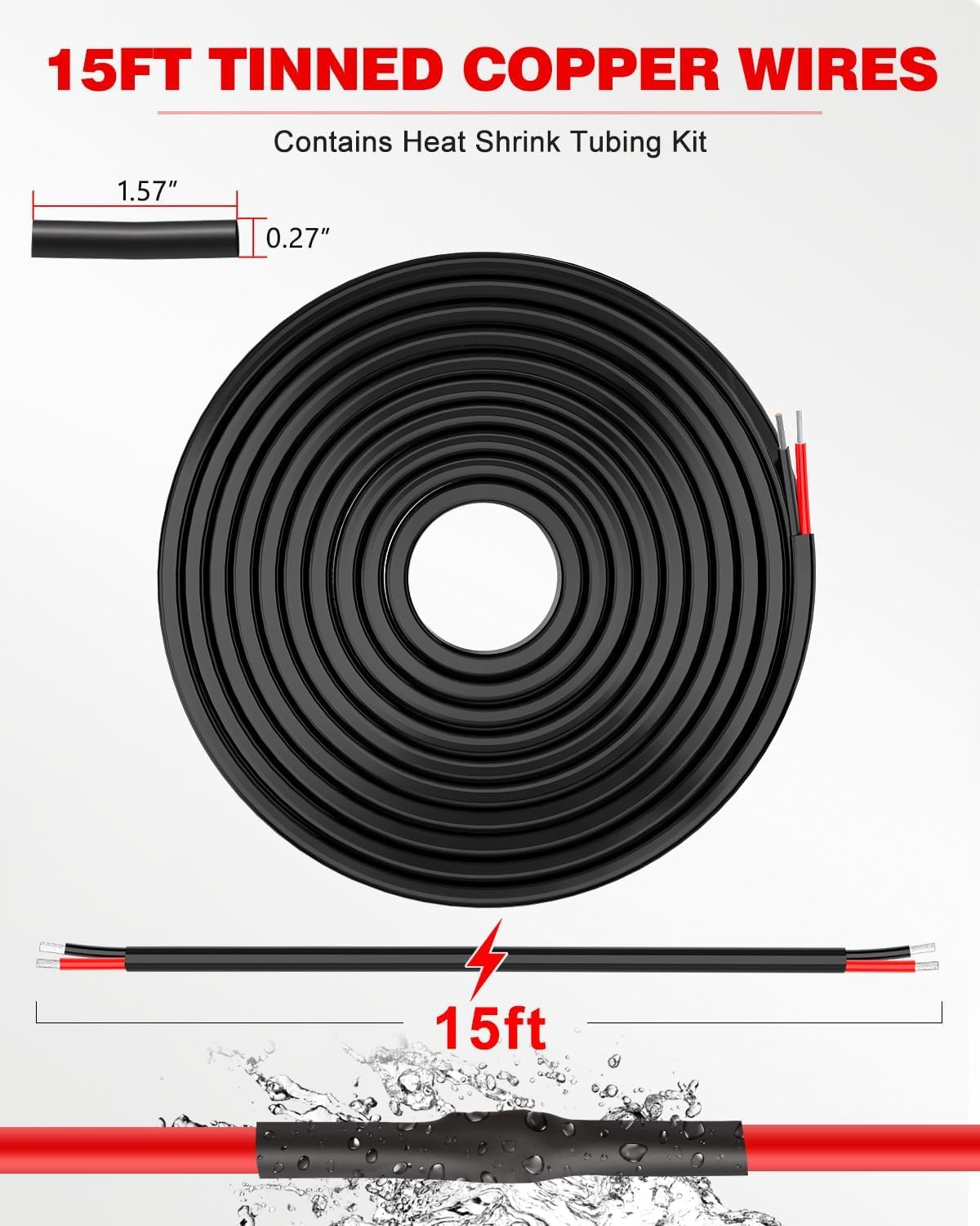 NAOEVO heat shrink tubes and cable ties included with 12 AWG wire