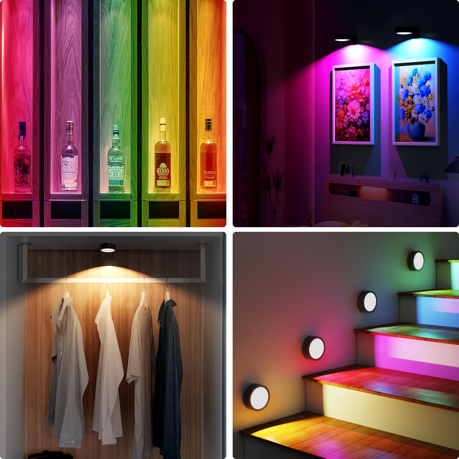 Narotood rechargeable, battery-powered picture lights in a home