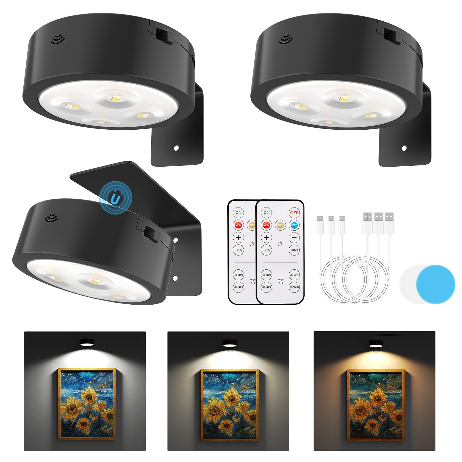 Narotood rechargeable picture light on wall with remote for easy, adjustable illumination