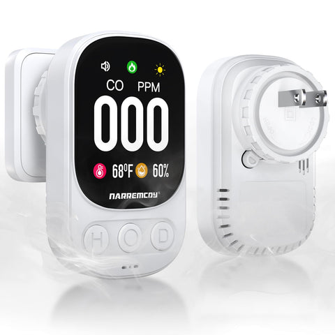 Narremcoy 3-in-1 CO detector plug-in with Ultra HD display for precise room monitoring.