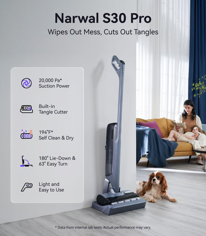 Narwal S30 Pro handles wet and dry messes in one pass for efficiency.