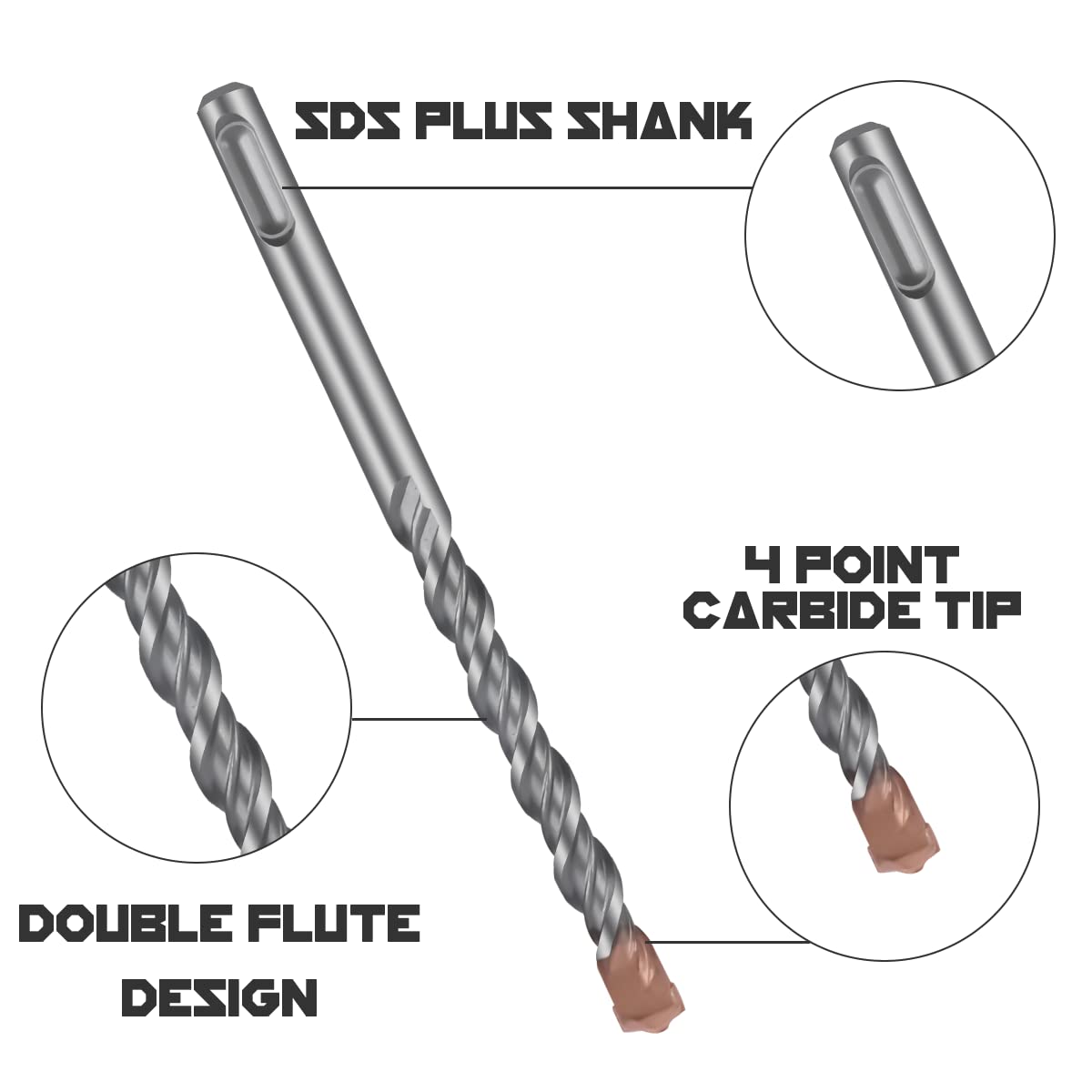 Narwhal drill bit works across concrete, brick, and stone surfaces.