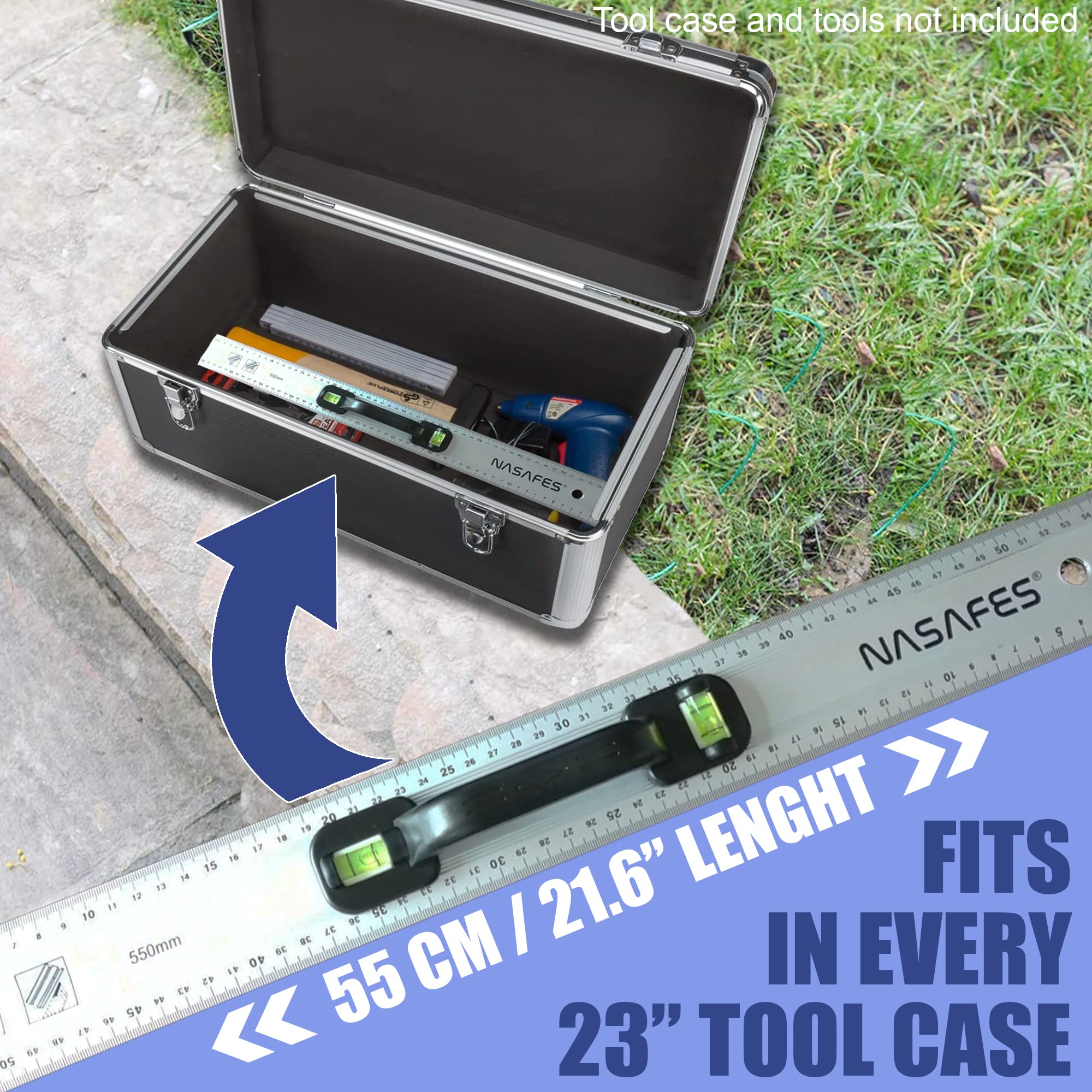 Nasafes 55 cm ruler fitting into a 23 inch tool case for portability