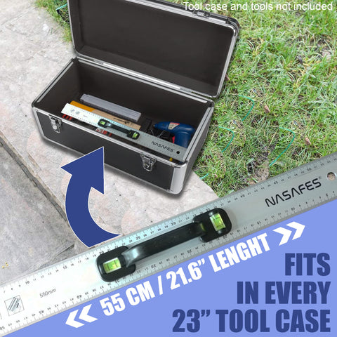 Nasafes 55 cm ruler fitting into a 23 inch tool case for portability