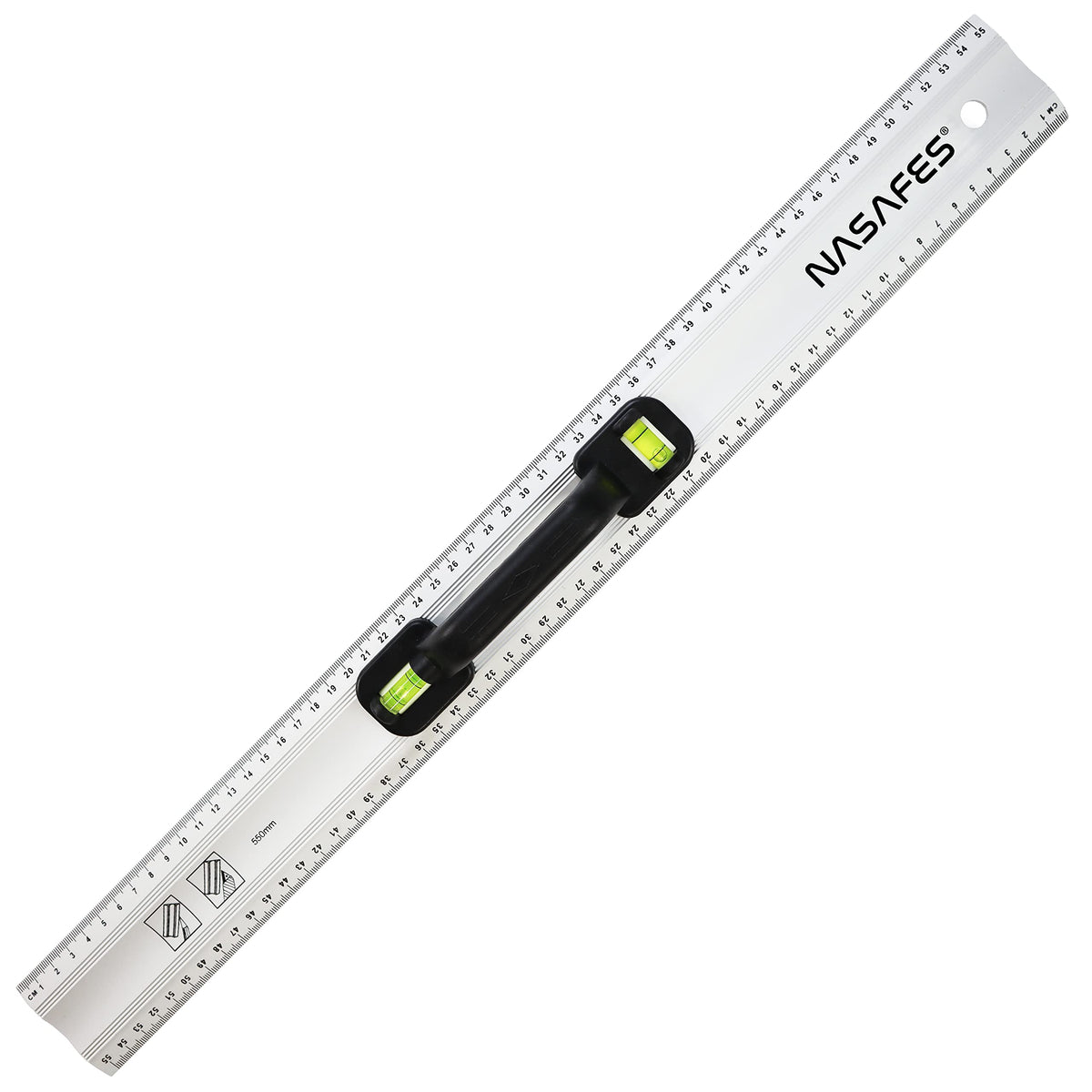 Nasafes aluminum straight edge ruler with handle showing safe grip and straight line capability