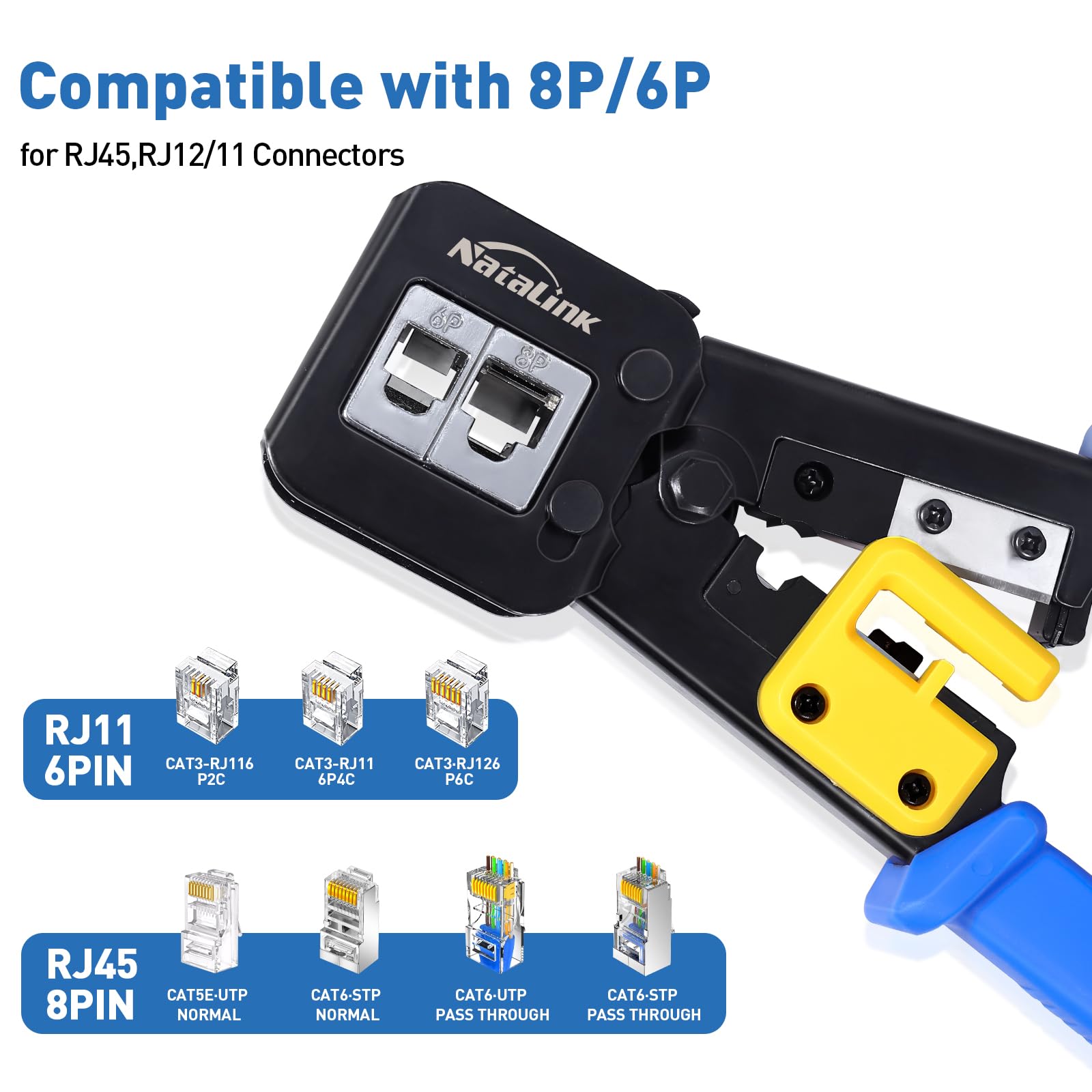 NataLink Cat5/Cat5e/Cat6 RJ45 crimp tool for various connector types.
