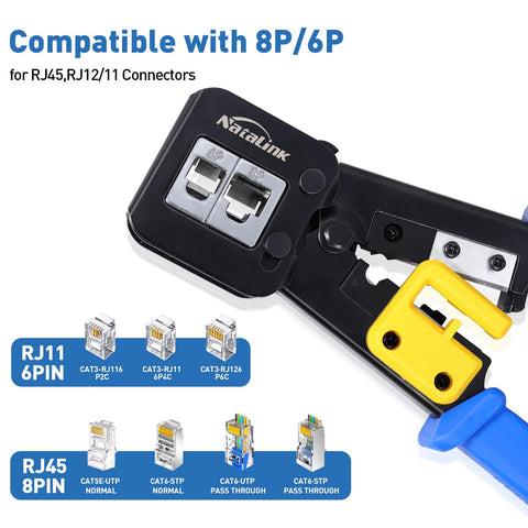 NataLink Cat5/Cat5e/Cat6 RJ45 crimp tool for various connector types.