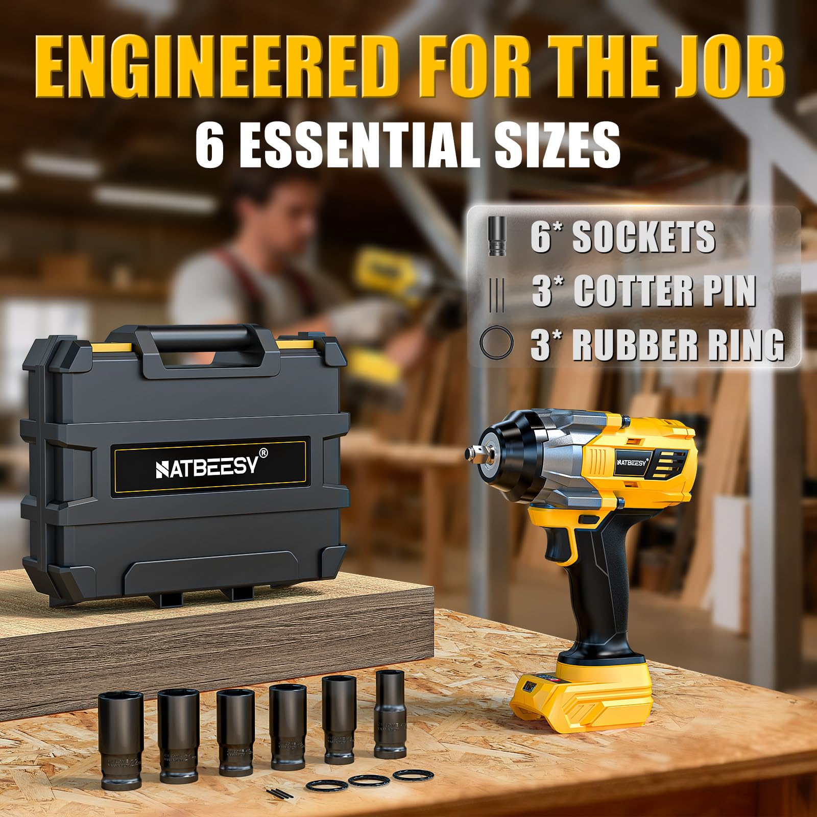 NATBEESY cordless impact wrench showing 3 forward speeds and auto-stop