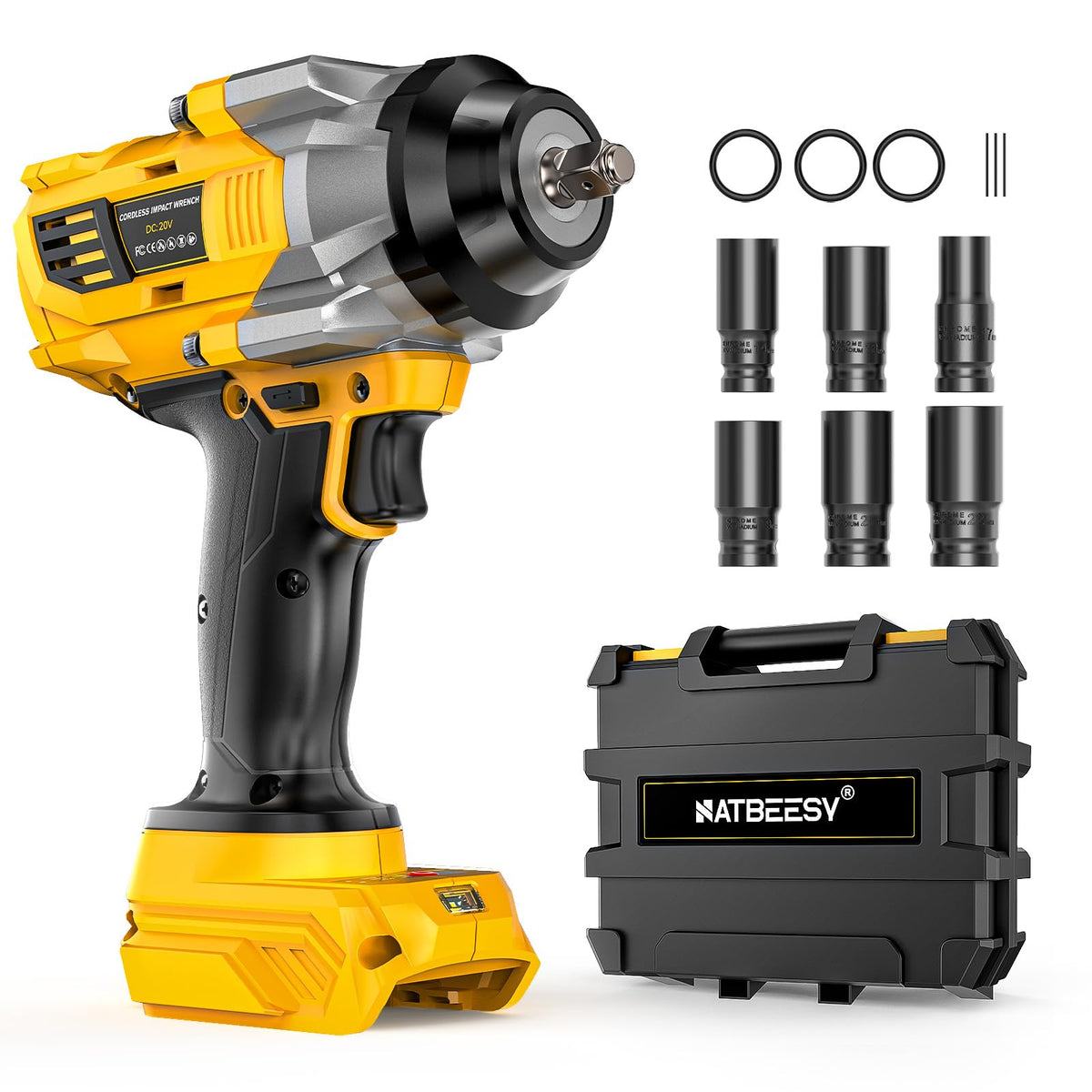 NATBEESY impact wrench with DeWalt 20V compatibility for quick tire changes