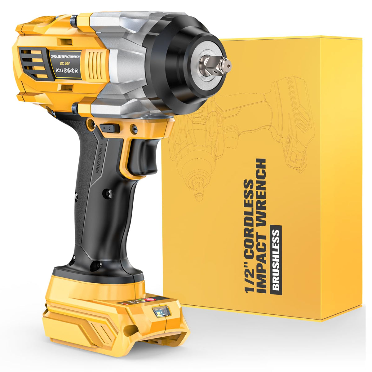 NATBEESY impact wrench showing Dewalt 20V compatibility for cordless use