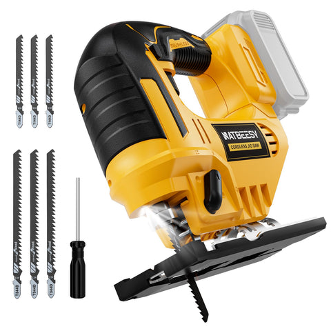 NATBEESY jig saw with LED work light for precise cuts in dim spaces.