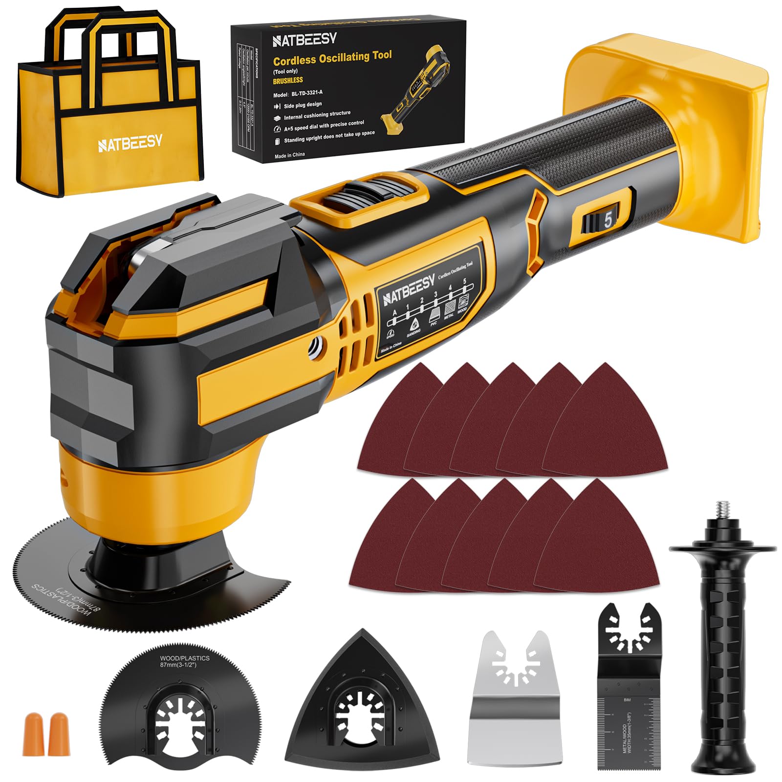 NATBEESY oscillating tool with DeWalt 20V compatibility for cordless operation