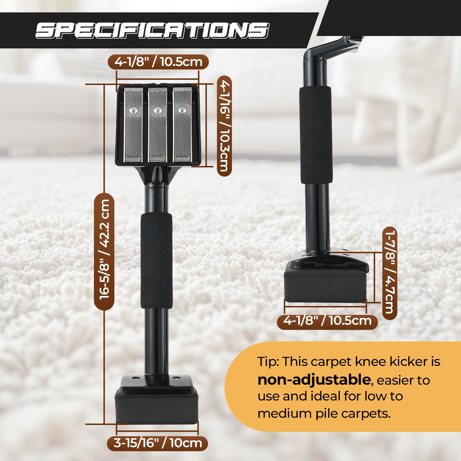 NATGAI knee kicker with wide steel head gripping carpet securely