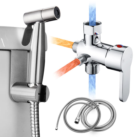 Natico handheld bidet sprayer attached to toilet for convenient hygiene.