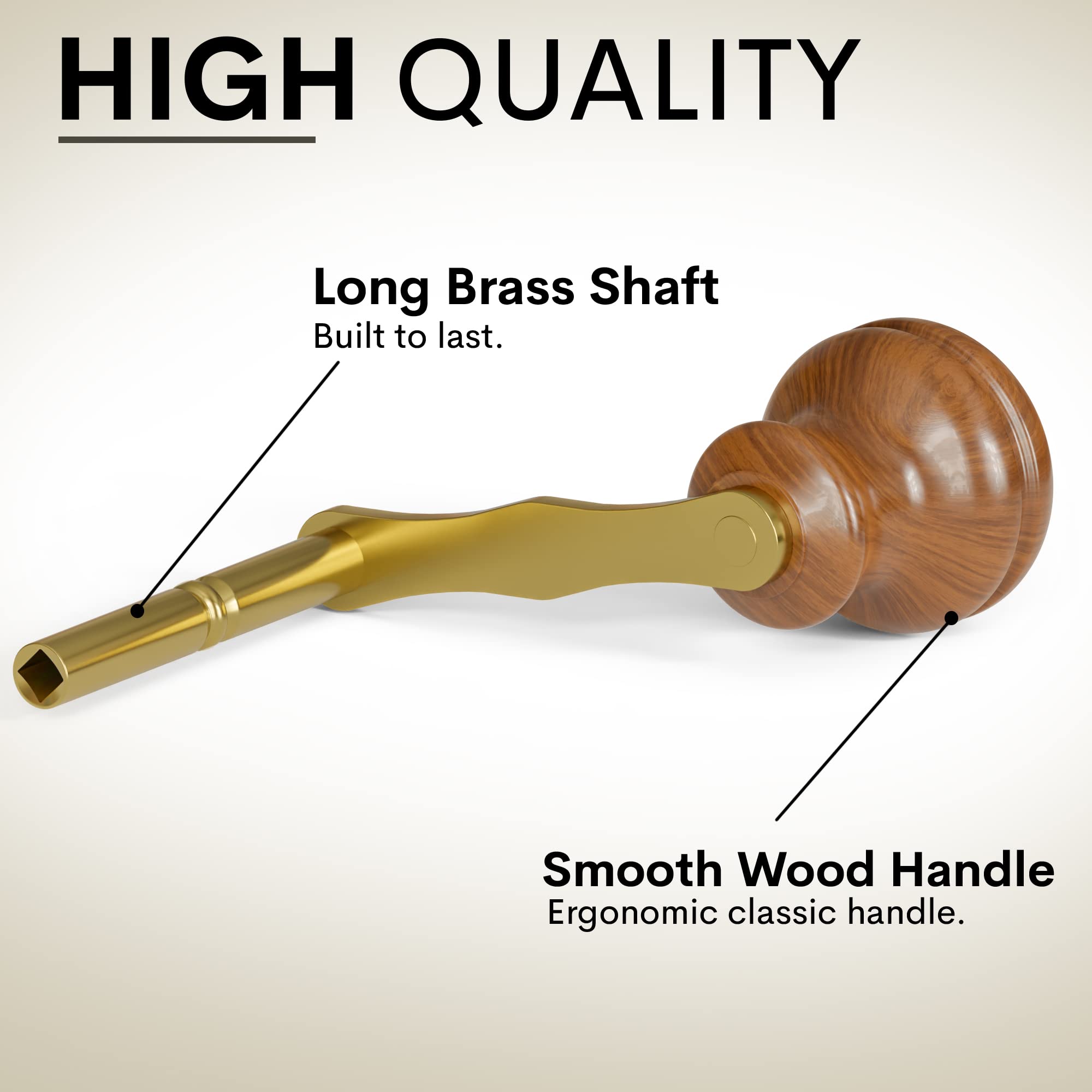 Wooden handle detail on NATIKON winding key for comfortable grip.