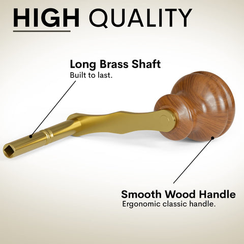 Wooden handle detail on NATIKON winding key for comfortable grip.