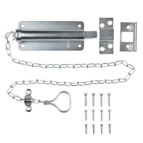 National Hardware chain bolt is easy to install on doors.