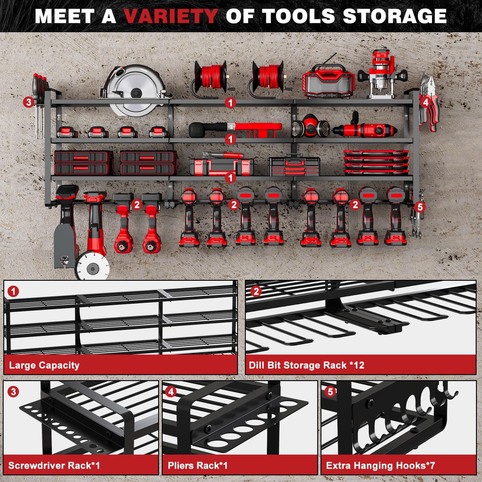 NattyDot four-shelves tool rack organizes bulky items neatly