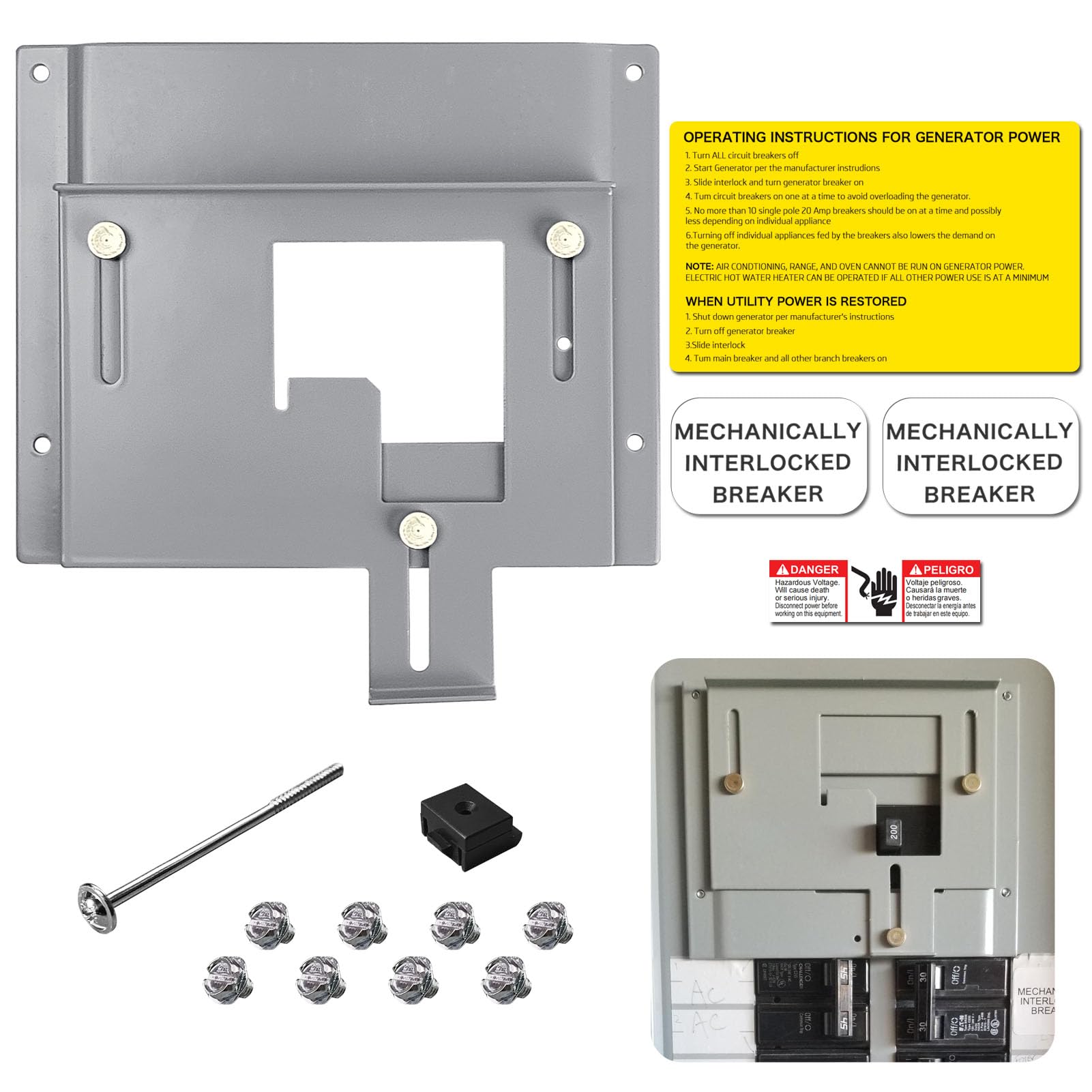 Natupal interlock kit assembly ready for panel installation to enable safe generator transfer