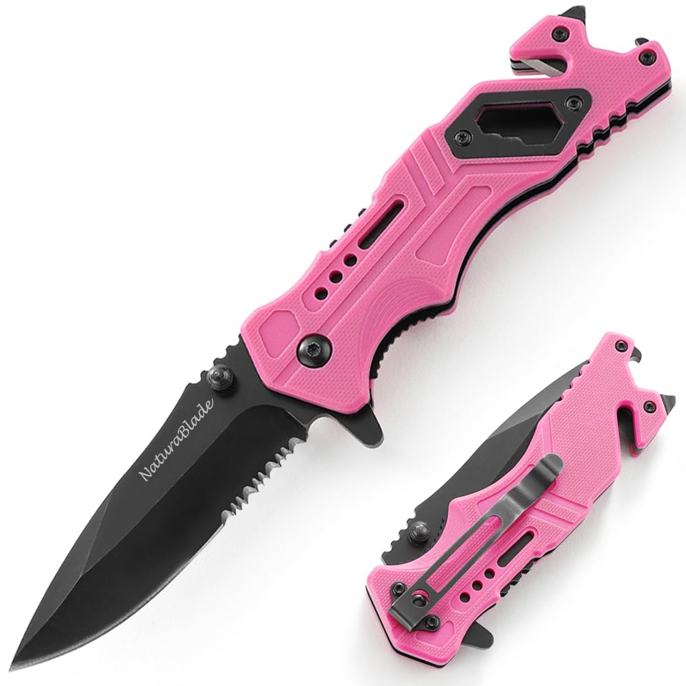 NaturaBlade Elegant Pink knife closeup highlighting stylish everyday carry for women.