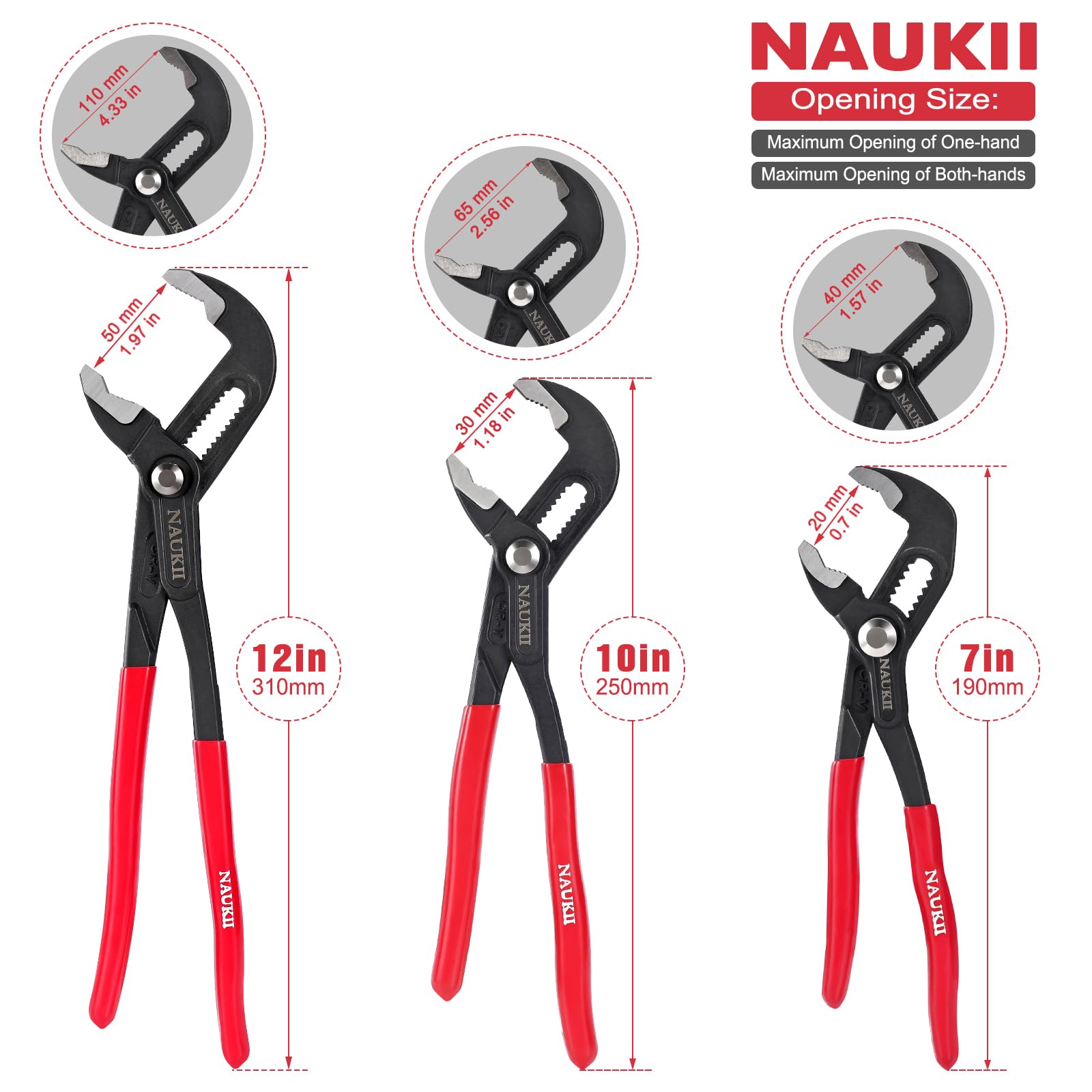 NAUKII water pump pliers 10-inch opening for mid-size fittings