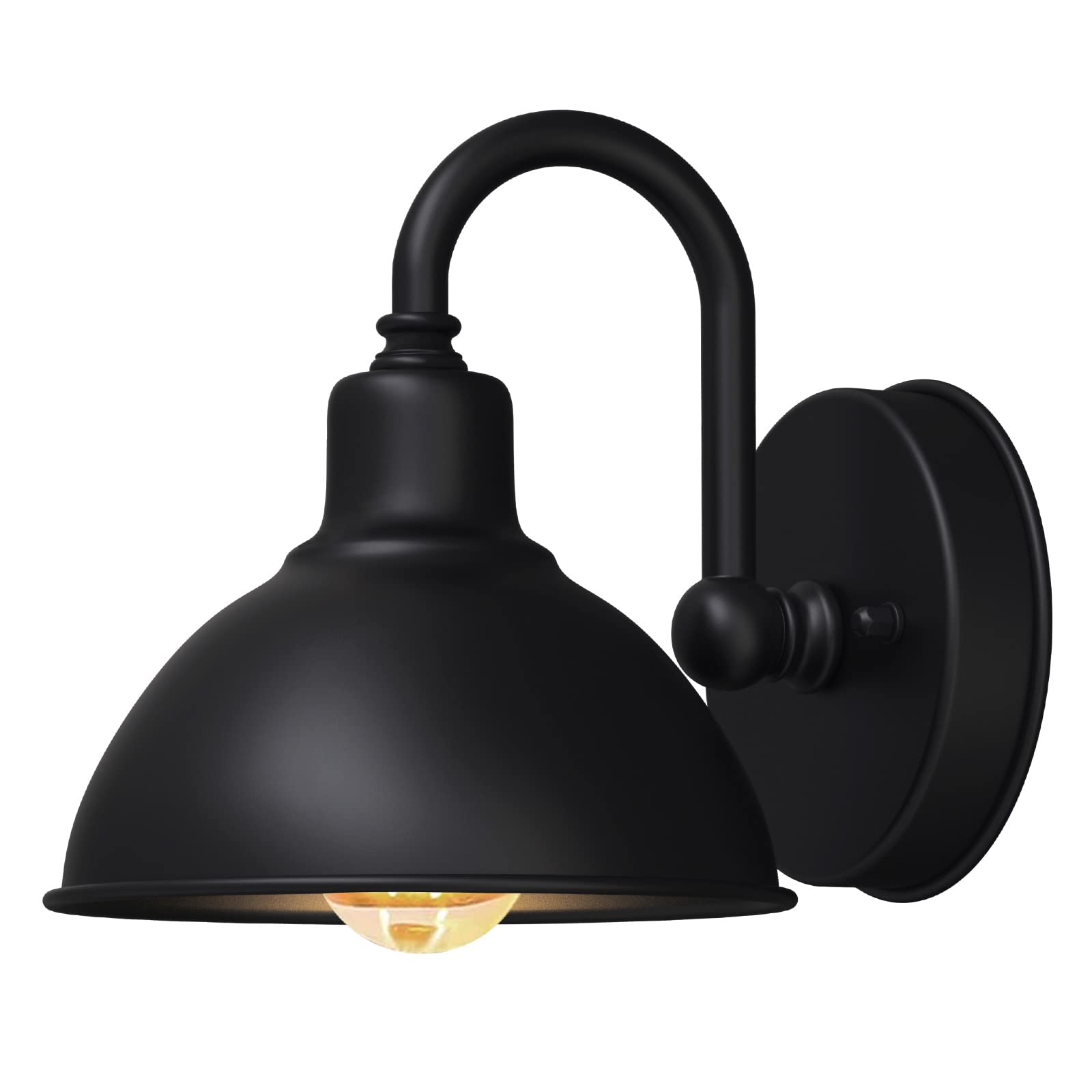 Naurham barn light gooseneck closeup highlights durable metal finish for outdoor resilience.