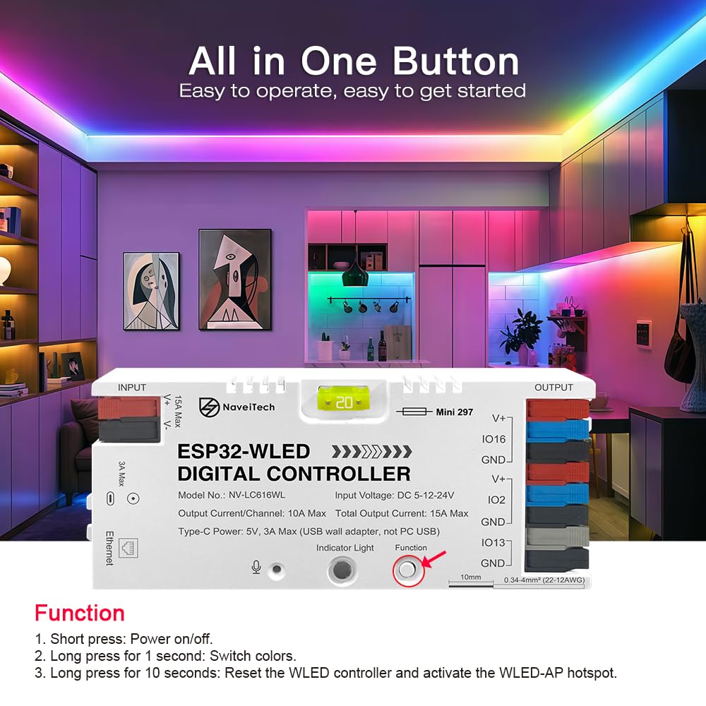 NaveiTech ESP32 WLED controller dynamic modes for creative scenes