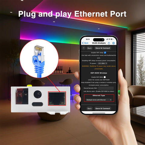NaveiTech ESP32 WLED controller Type‑C power input for clean high‑current delivery